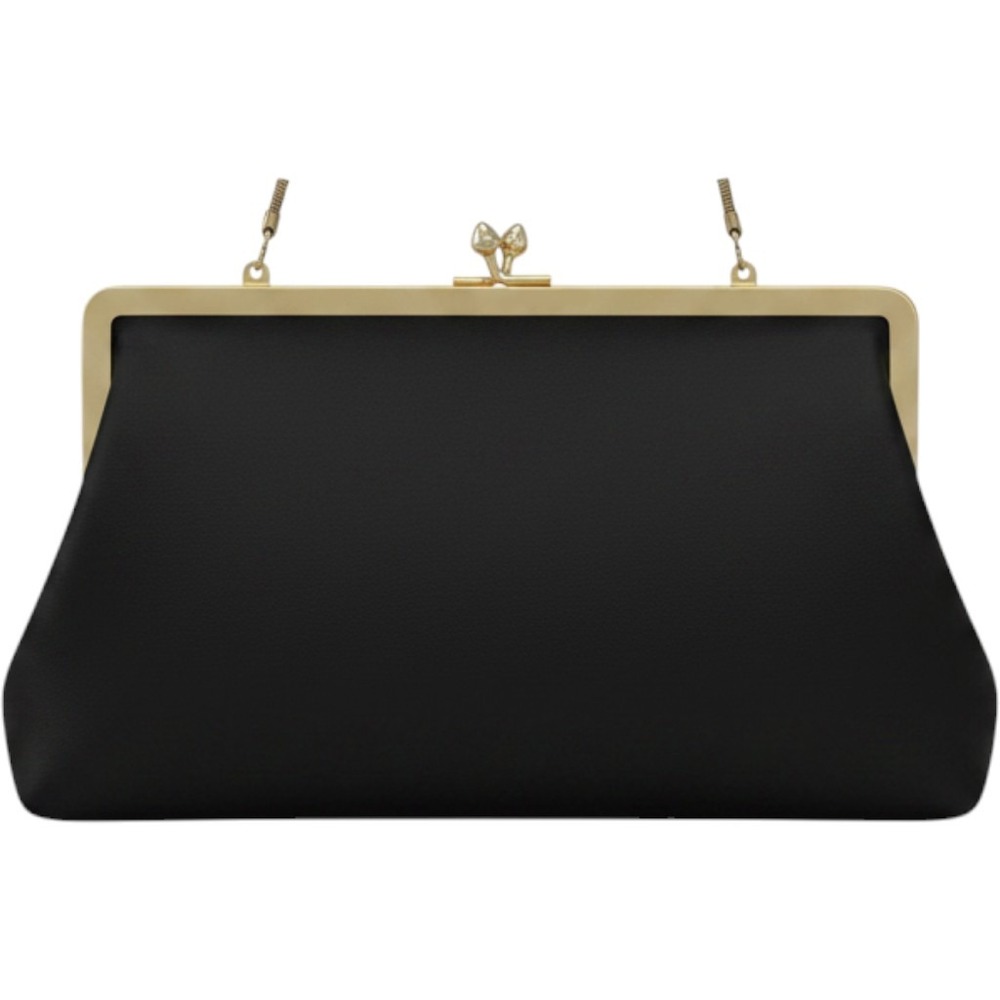 Vintage Ande Black Fabric Evening Clutch Bag Gold Tone Kiss Lock Snake Handbag